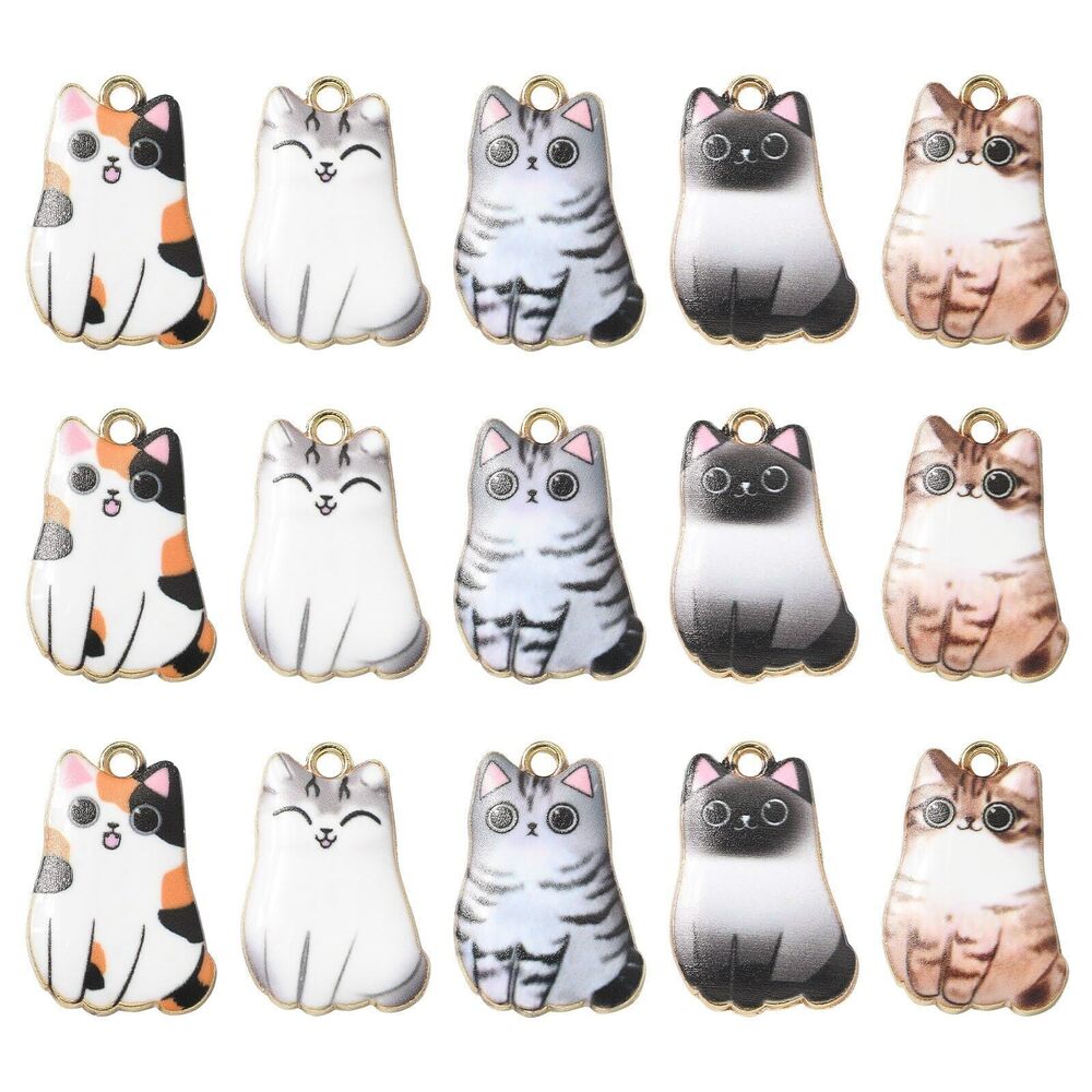 2676 Kawaii Cat Charms - 30pcs Mixed Colors Animal Printed Cartoon Kitten